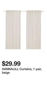IKEA HANNALILL Curtains, 1 pair, beige offer