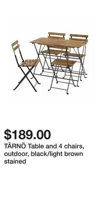 IKEA TÄRNÖ Table and 4 chairs, outdoor, black/light brown stained offer
