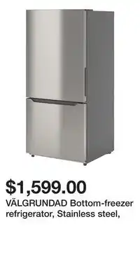 IKEA VÄLGRUNDAD Bottom-freezer refrigerator, Stainless steel offer
