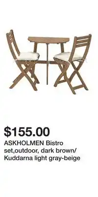 IKEA ASKHOLMEN Bistro set,outdoor, dark brown/Kuddarna light gray-beige offer