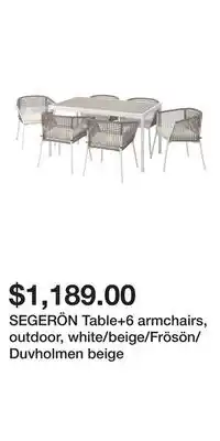 IKEA SEGERÖN Table+6 armchairs, outdoor, white/beige/Frösön/Duvholmen beige offer