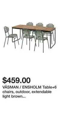 IKEA VÄSMAN / ENSHOLM Table+6 chairs, outdoor, extendable light brown stained/green offer