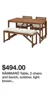 IKEA NÄMMARÖ Table, 2 chairs and bench, outdoor, light brown stained/Kuddarna light gray-beige offer
