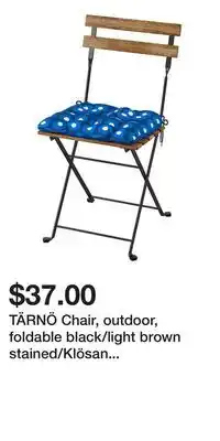 IKEA TÄRNÖ Chair, outdoor, foldable black/light brown stained/Klösan dark blue offer