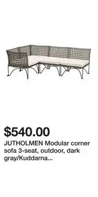 IKEA JUTHOLMEN Modular corner sofa 3-seat, outdoor, dark gray/Kuddarna light gray-beige offer