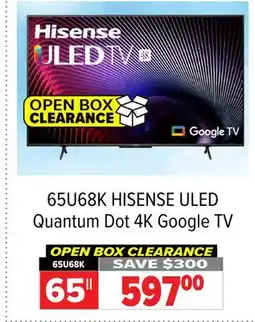 2001 Audio Video 65U68K HISENSE ULED Quantum Dot 4K Google TV offer