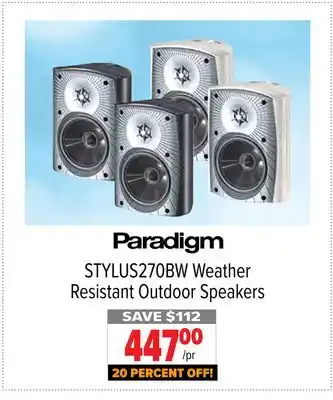 2001 Audio Video STYLUS270BW Weather Resistant Outdoor Speakers offer