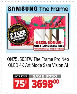 2001 Audio Video QN75LS03FW 75 The Frame Pro Neo QLED 4K Art Mode Sam Vision AI offer