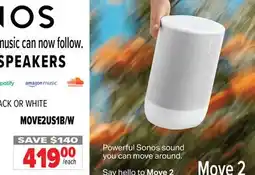 2001 Audio Video MOVE2US1B/W SONOS Portable Speakers offer
