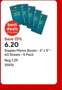 Staples Staples Memo Books - 3 x 5 - 60 Sheets - 5 Pack offer