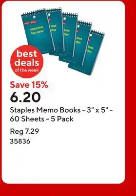 Staples Staples Memo Books - 3 x 5 - 60 Sheets - 5 Pack offer