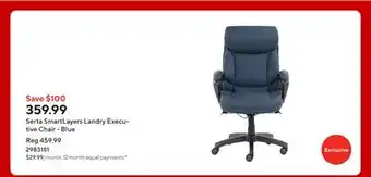 Staples Serta SmartLayers Landry Executive Chair - Blue offer