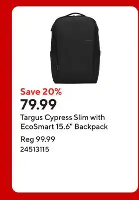 Staples Targus Cypress Slim with EcoSmart 15.6 Backpack offer