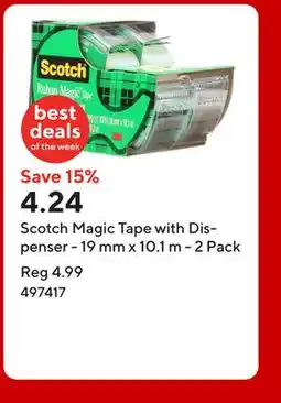 Staples Scotch Magic Tape with Dispenser - 19 mm x 10.1 m - 2 Pack offer