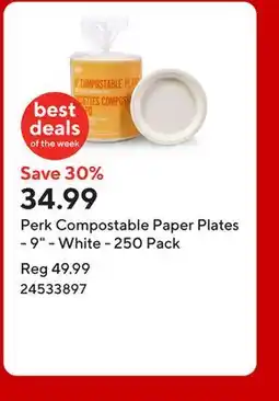 Staples Perk Compostable Paper Plates - 9 - White - 250 Pack offer