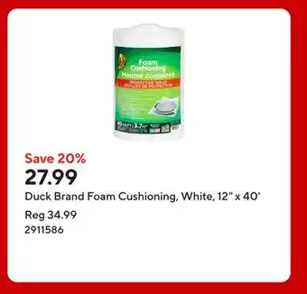 Staples Duck Brand Foam Cushioning, White, 12 x 40' offer