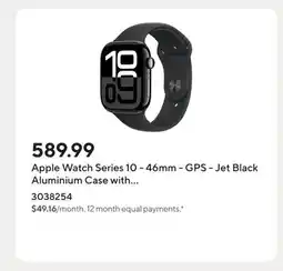 Staples Apple Watch Series 10 - 46mm - GPS - Jet Black Aluminium Case with Black Sport Band offer