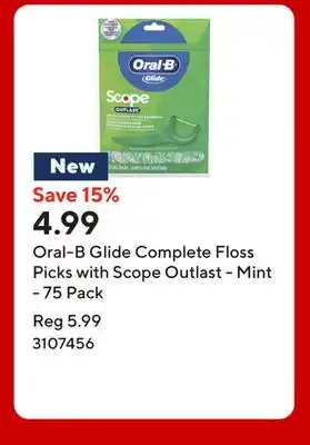 Staples Oral-B Glide Complete Floss Picks with Scope Outlast - Mint - 75 Pack offer