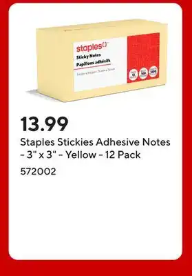 Staples Staples Stickies Adhesive Notes - 3 x 3 - Yellow - 12 Pack offer