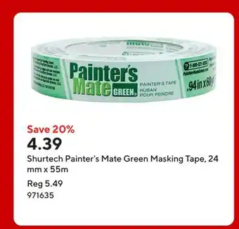 Staples Shurtech Painter's Mate Green Masking Tape, 24 mm x 55m offer