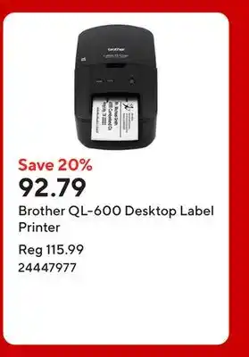 Staples Brother QL-600 Desktop Label Printer offer