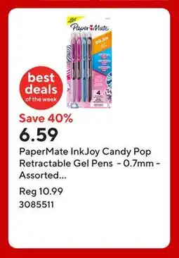 Staples PaperMate InkJoy Candy Pop Retractable Gel Pens - 0.7mm - Assorted - 4 pk offer