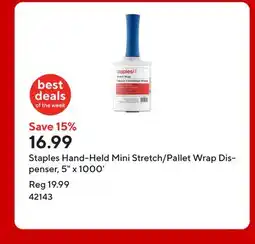 Staples Staples Hand-Held Mini Stretch/Pallet Wrap Dispenser, 5 x 1000' offer