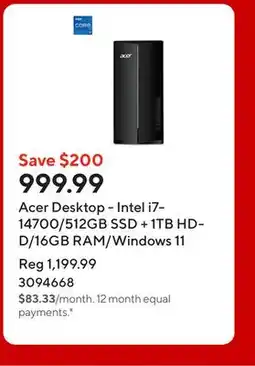 Staples Acer Desktop - Intel i7-14700/512GB SSD + 1TB HDD/16GB RAM/Windows 11 offer
