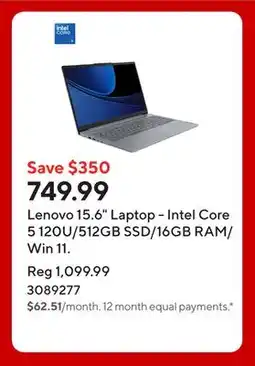 Staples Lenovo 15.6 Laptop - Intel Core 5 120U/512GB SSD/16GB RAM/Win 11 offer