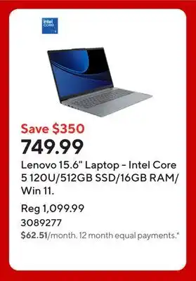 Staples Lenovo 15.6 Laptop - Intel Core 5 120U/512GB SSD/16GB RAM/Win 11 offer