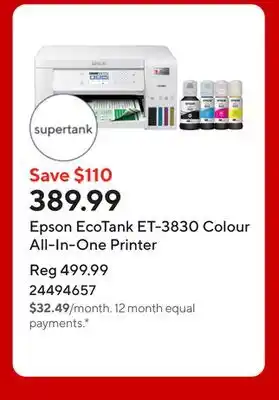 Staples Epson EcoTank ET-3830 Colour All-In-One Printer offer