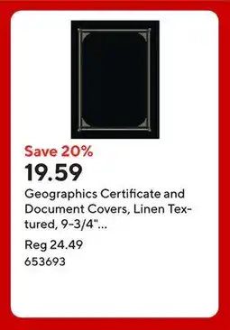Staples Geographics Certificate and Document Covers, Linen Textured, 9-3/4 x 12-1/2, Black, 6/Pack offer