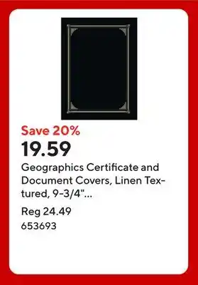 Staples Geographics Certificate and Document Covers, Linen Textured, 9-3/4 x 12-1/2, Black, 6/Pack offer