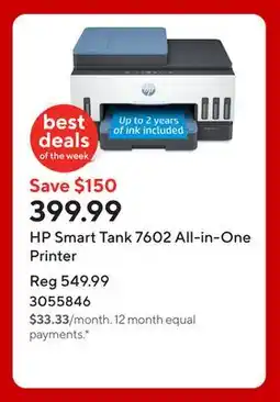 Staples HP Smart Tank 7602 All-in-One Printer offer