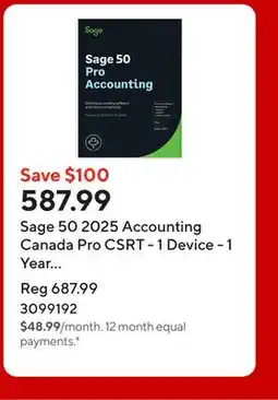 Staples Sage 50 2025 Accounting Canada Pro CSRT - 1 Device - 1 Year Subscription [Digital Download] offer