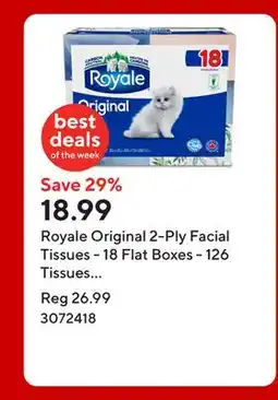 Staples Royale Original 2-Ply Facial Tissues - 18 Flat Boxes - 126 Tissues per Box offer
