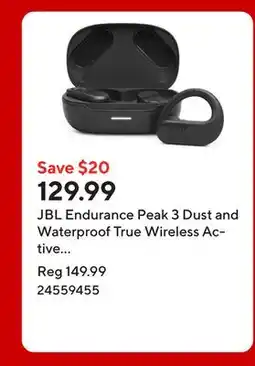 Staples JBL Endurance Peak 3 Dust and Waterproof True Wireless Active Earbuds - Black offer
