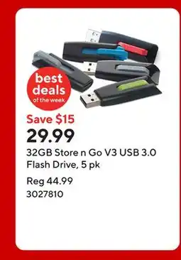 Staples 32GB Store n Go V3 USB 3.0 Flash Drive, 5 pk offer