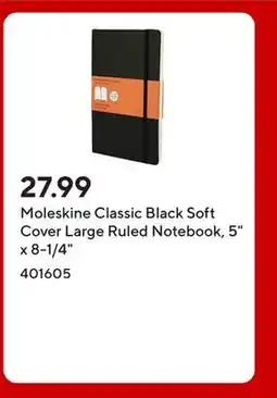 Staples Moleskine Classic Black Soft Cover Large Ruled Notebook, 5 x 8-1/4 offer