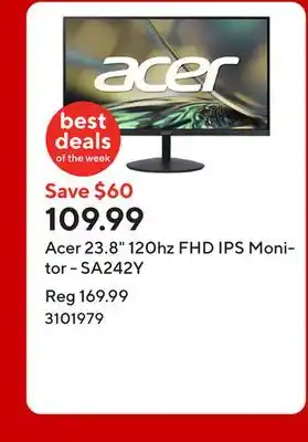 Staples Acer 23.8 120hz FHD IPS Monitor - SA242Y offer