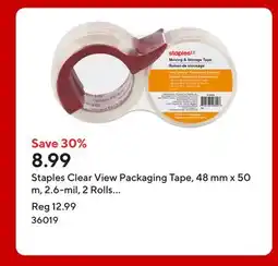 Staples Staples Clear View Packaging Tape, 48 mm x 50 m, 2.6-mil, 2 Rolls with Dispenser offer