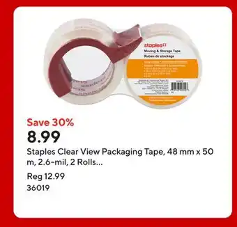 Staples Staples Clear View Packaging Tape, 48 mm x 50 m, 2.6-mil, 2 Rolls with Dispenser offer
