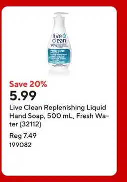 Staples Live Clean Replenishing Liquid Hand Soap, 500 mL, Fresh Water (32112) offer