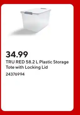 Staples TRU RED 58.2 L Plastic Storage Tote with Locking Lid offer