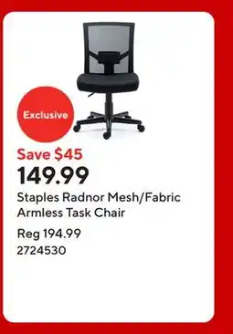 Staples Staples Radnor Mesh/Fabric Armless Task Chair offer