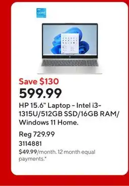 Staples HP 15.6 Laptop - Intel i3-1315U/512GB SSD/16GB RAM/Windows 11 Home offer
