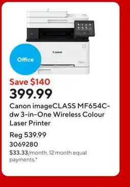Staples Canon imageCLASS MF654Cdw 3-in-One Wireless Colour Laser Printer offer