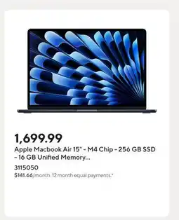 Staples Apple Macbook Air 15 - M4 Chip - 256 GB SSD - 16 GB Unified Memory - Midnight - English offer