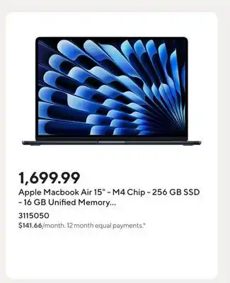 Staples Apple Macbook Air 15 - M4 Chip - 256 GB SSD - 16 GB Unified Memory - Midnight - English offer
