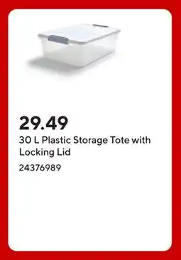 Staples 30 L Plastic Storage Tote with Locking Lid offer
